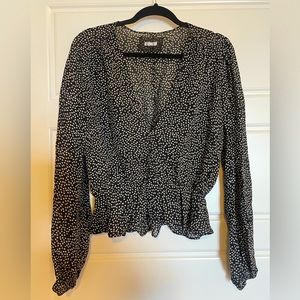 Reformation Blouse - Black with White Flowers - Size XL